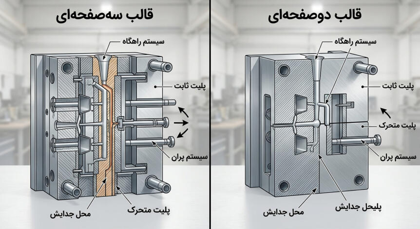 مقایسه قالب های تزریقی قالب سه صفحه ای در مقابل قالب دو صفحه ای